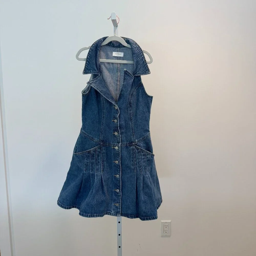 NWOT Meshki - Porter Collared Denim Mini Dress - 70'S Blue - Picture 2 of 4